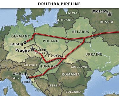 Map of Russia's Druzhba pipeline system