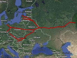 Druzhba pipeline map that points in Ukraine, Belarus, Poland, Hungary, Slovakia, the Czech Republic, and Germany.