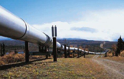 An elevated section of a long oil pipeline
