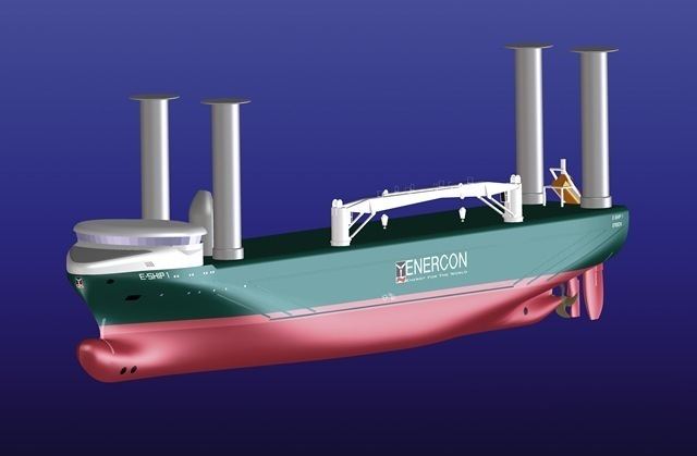 E-Ship 1 EShip 1 with Sailing Rotors to Reduce Fuel Costs and to Reduce