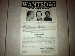 Earl Edwin Austin 1973 FBI WANTED POSTER OF EARL EDWIN AUSTIN THREATENED PRES JOHNSON