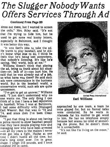Earl Williams (1970s catcher) Earl Williams Odd Baseball Career NPR