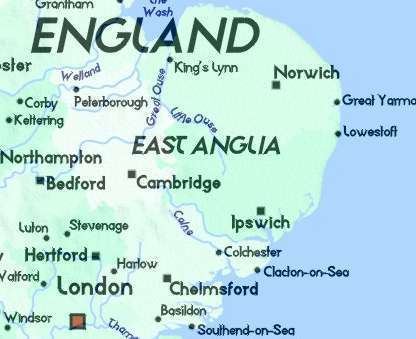 East Anglia Detailed Map of East Anglia Bedfordshire Cambridgeshire Essex
