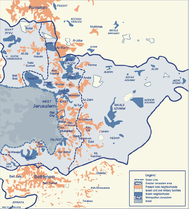 East Jerusalem Map of Jewish amp Arab Neighborhoods in East Jerusalem