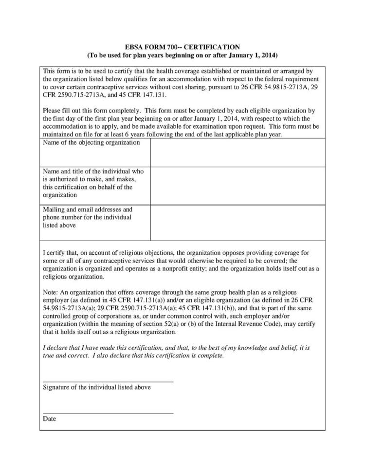 EBSA Form 700