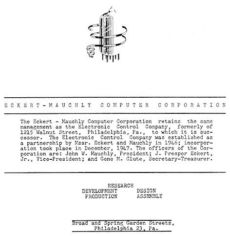 Eckert–Mauchly Computer Corporation wwwlibraryupenneduexhibitsrbmmauchlyimguni