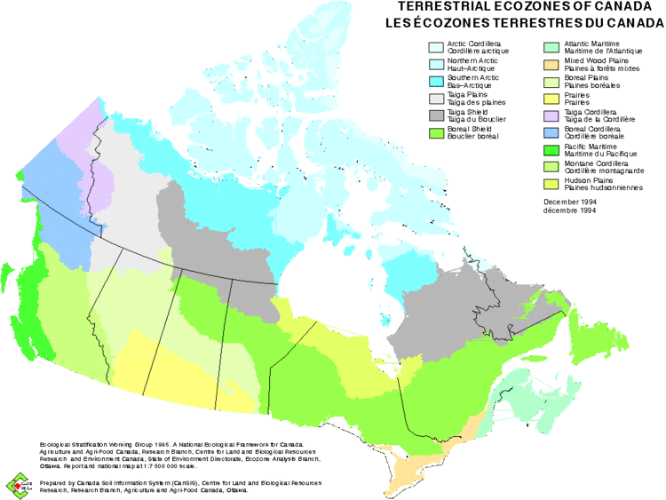 Ecozones of Canada EcoZones EcoRegions and EcoDistricts