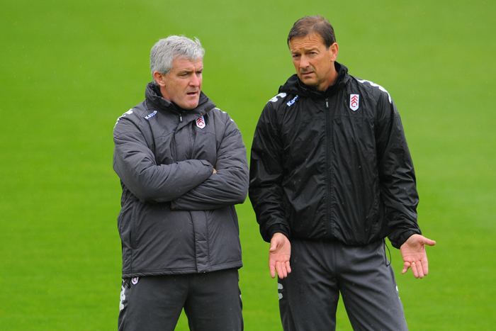Eddie Niedzwiecki Fulham Training Mark Hughes and coach Eddie Niedzwiecki