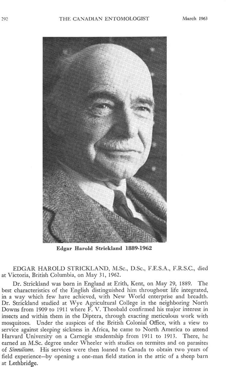 Edgar Harold Strickland EDGAR HAROLD STRICKLAND MSc DSc FESA FRSC