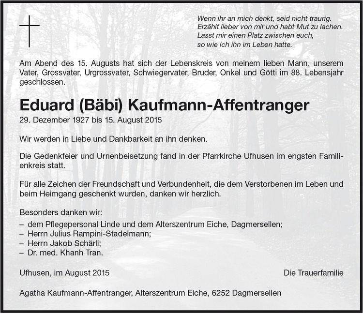 Eduard Kaufmann Eduard KaufmannAffentranger Willisauer Bote
