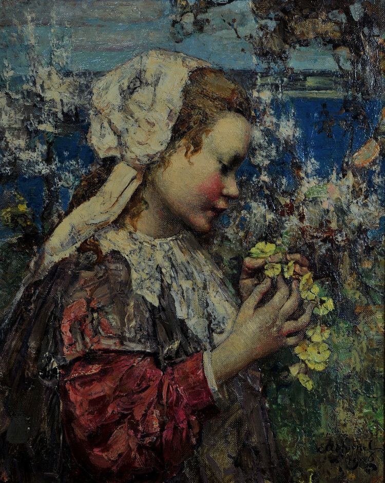 Edward Atkinson Hornel Young Girl with Primroses 1906 Edward Atkinson Hornel