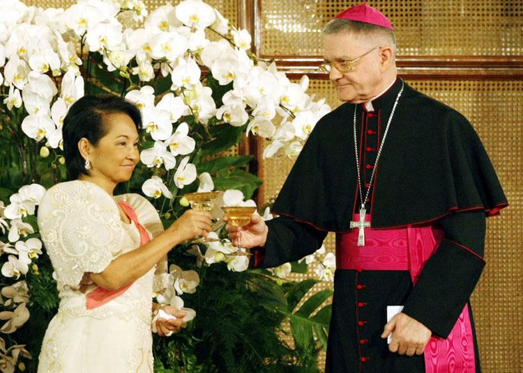 Edward Joseph Adams PGMA offers a toast with Papal Nuncio to the Philippines Archbishop