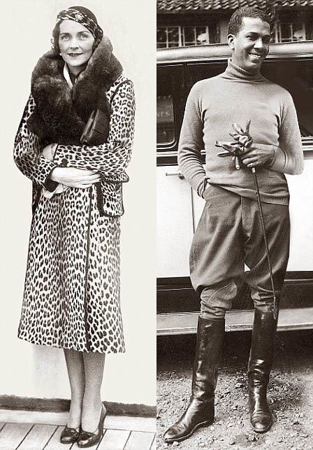 On the left, Edwina Mountbatten smiling and wearing a leopard print dress while, on the right, Leslie ‘Hutch’ Hutchinson smiling