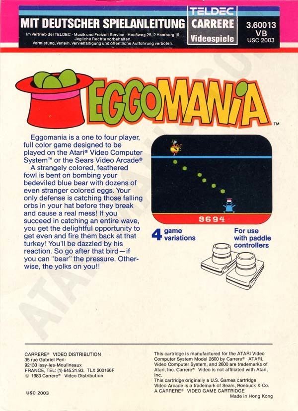 Eggomania Atari 2600 VCS Eggomania scans dump download screenshots ads