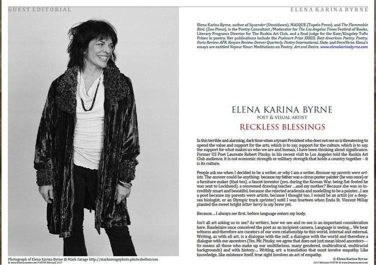 Elena Karina Byrne Live Encounters Elena Karina Byrne Guest Editorial and Poems