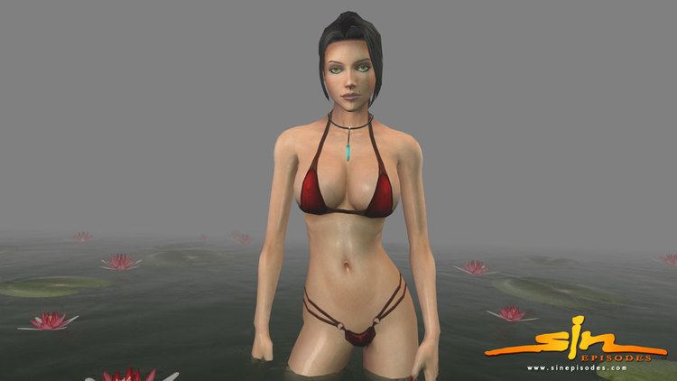 Elexis Sinclaire wearing a black and red bikini and necklace in the 2006 video game, SiN Episodes: Emergence