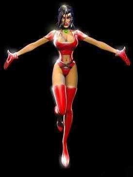 A render of Elexis Sinclaire in the original SiN Episodes while wearing a red bodysuit, red gloves, and red boots