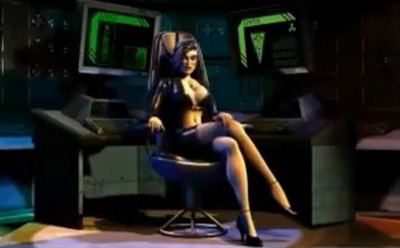 Elexis Sinclaire sitting on the chair as seen in the original SiN's final cutscene