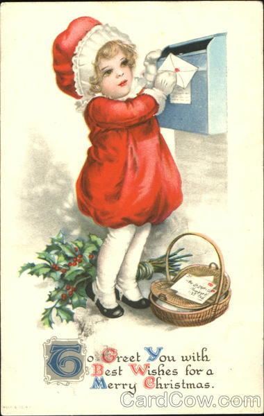 Ellen Clapsaddle Girl Mailing Christmas Cards Children