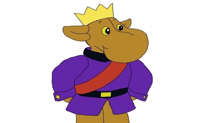 Elliot Moose with his both hands on side pockets, he has a dark brown skin tone, a yellow eyes wearing a yellow crown, purple coat, black and yellow belt, and red sash.