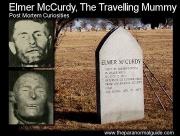 A poster of Elmer McCurdy, the traveling mummy.