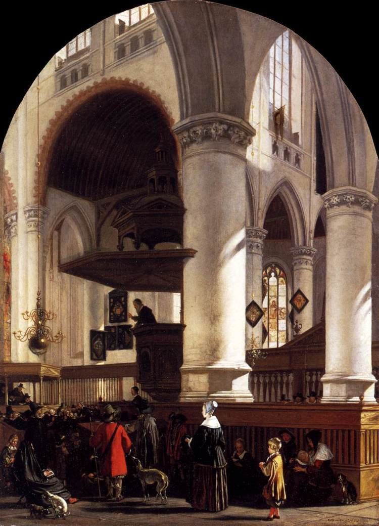 Emanuel de Witte Interior of the Oude Kerk at Delft during a Sermon by
