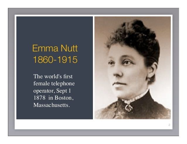 Emma Nutt on a postcard and recognized as the world's first female telephone operator with her hair kempt.