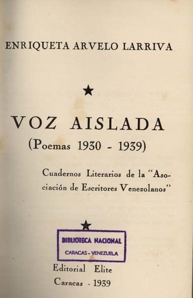 Enriqueta Arvelo Larriva Libros Raros y Manuscritos de la Biblioteca Nacional de Venezuela