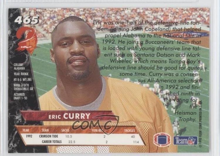Eric Curry 1993 Fleer Ultra 465 Eric Curry Tampa Bay Buccaneers Rookie
