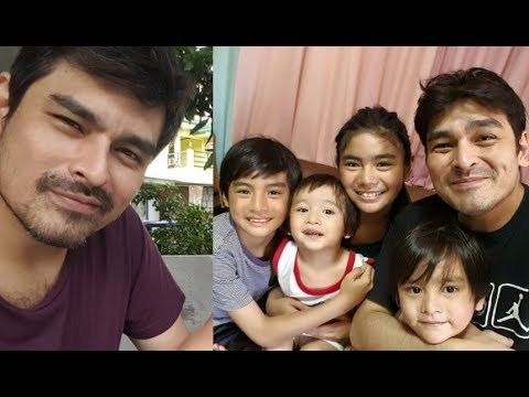 On left, Eric Fructuoso smiling and wearing a purple shirt. On right, Eric Fructuoso smiling while bonding with his kids.