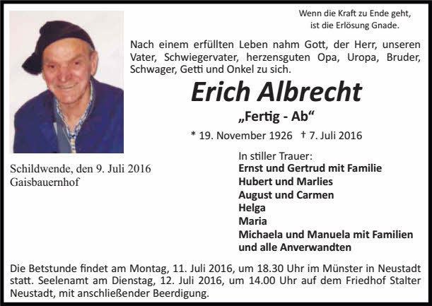 Erich Albrecht Erich Albrecht Trauer Traueranzeigen Nachrufe badische