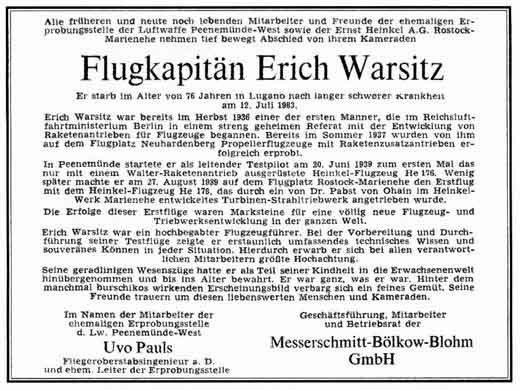 Erich Warsitz Flugkapitn Erich Warsitz von Lutz Warsitz Modellversium PresseEcke
