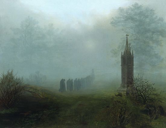 Ernst Ferdinand Oehme Procession in the fog Ernst Ferdinand Oehme as art print