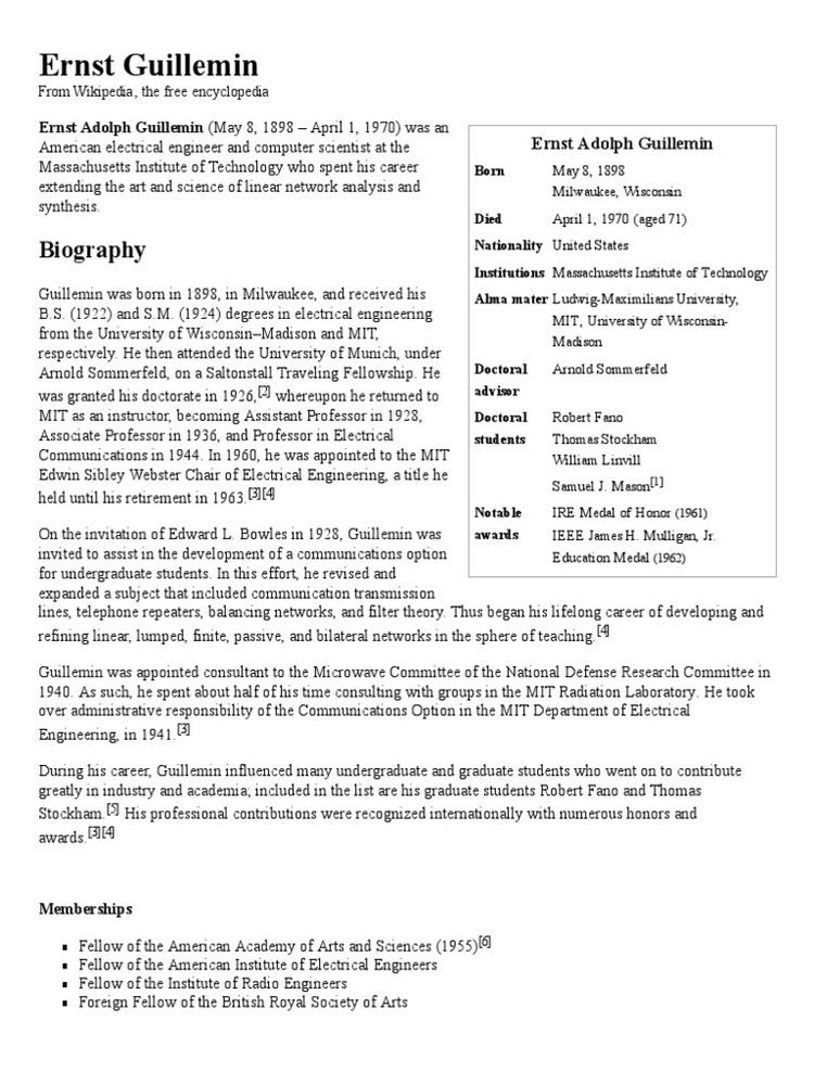 Ernst Guillemin Ernst Guillemin Science And Technology Academia