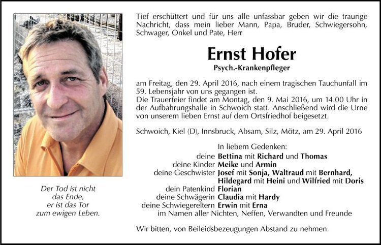 Ernst Hofer Traueranzeige von Ernst Hofer vom 07052016