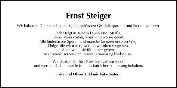 Ernst Steiger Traueranzeige von Ernst Steiger vom 21112013