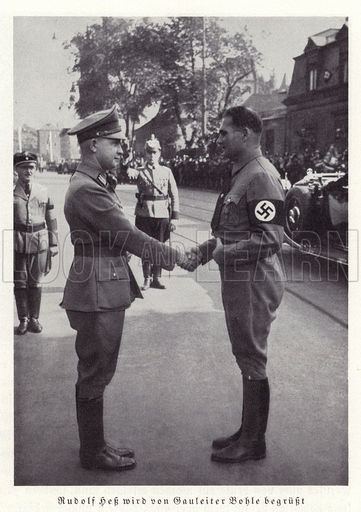 Ernst Wilhelm Bohle Rudolf Hess greeted by Gauleiter Bohle Nuremberg 1936