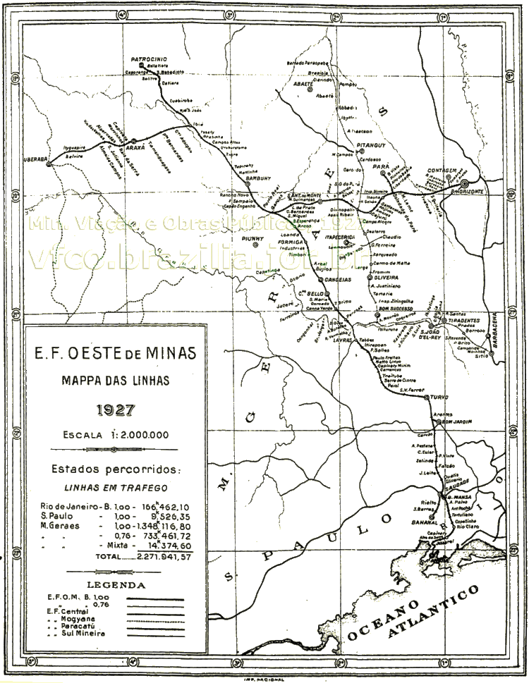 Estrada de Ferro Oeste de Minas Mapa da Estrada de Ferro Oeste de Minas EFOM em 1927 no relatrio