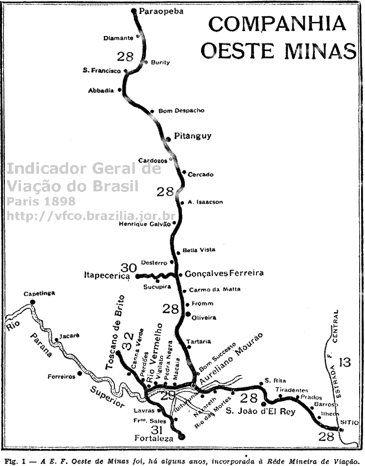 Estrada de Ferro Oeste de Minas Mapa da Estrada de Ferro Oeste de Minas EFOM em 1898