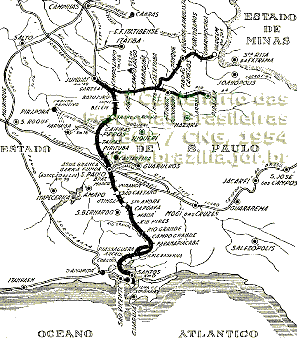 Estrada de Ferro Santos-Jundiaí Mapa e informaes da Estrada de Ferro Jundia em 1954