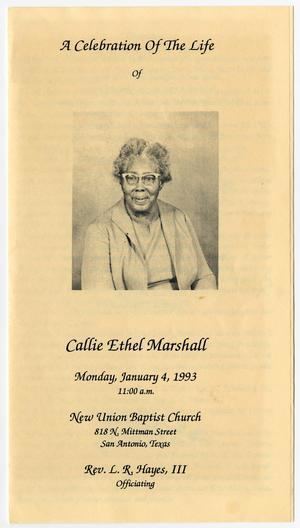 Ethel Marshall Funeral Program for Callie Ethel Marshall January 4 1993 The