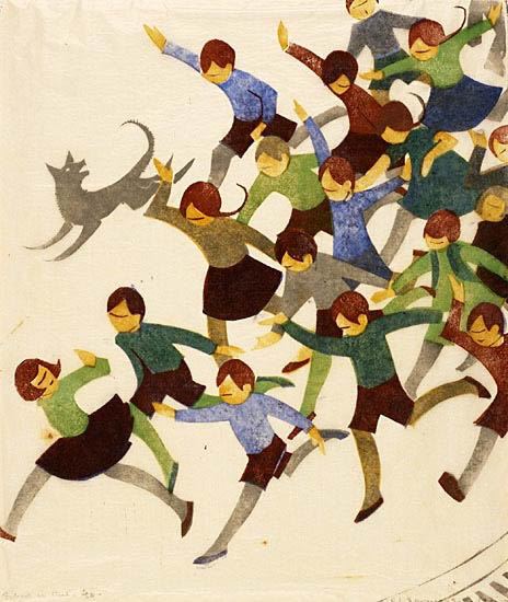 Ethel Spowers Ethel Spowers Schools is Out 1936 linocut on japanese paper