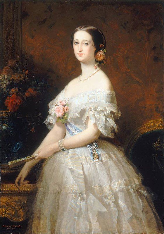 Eugénie de Montijo 1854 Eugnie de Montijo shown in a ball dress wearing the sash of