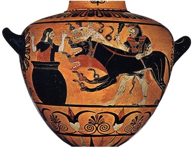Eurystheus Heracles bringing Cerberus to Eurystheus Paris Louvre Museum