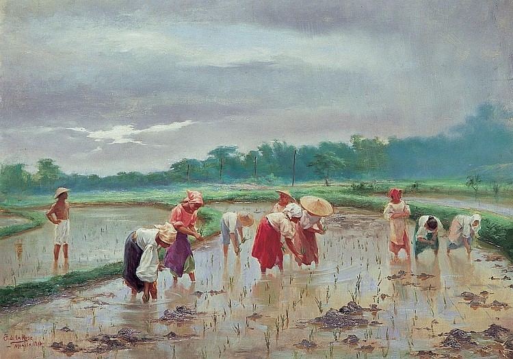 Men and women working in the rice field, 1919, by Fabian de la Rosa