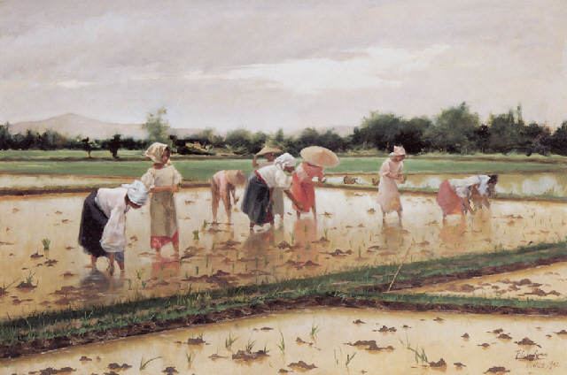 Women working in a rice field, Oil on canvas, 1902 by Fabian de la Rosa