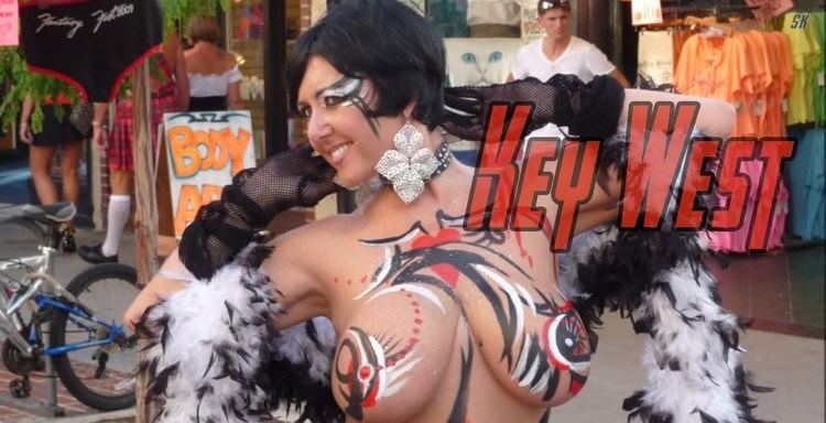 A woman with a painted body at Fantasy Fest
