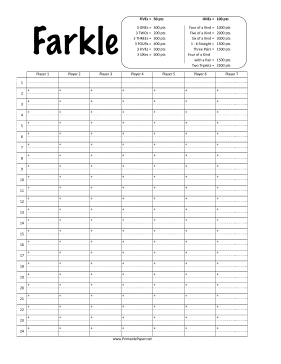 printable farkle game rules