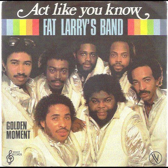 Fat Larry's Band members posing while wearing a cream vest and silver long sleeve for the single cover of Act Like You Know