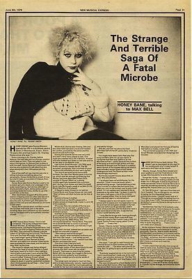 Fatal Microbes HONEY BANE Interview FATAL MICROBES press article cutting clipping 1979